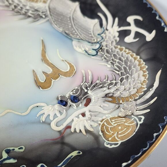 Vintage Dragonware Tea Cup & Saucer Occupied Japan Orange & Black - Picture 7 of 10